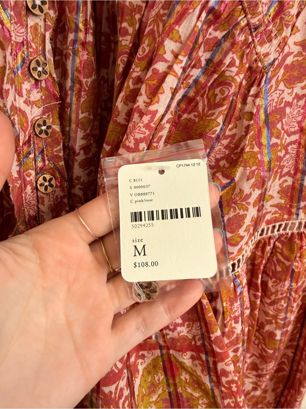 Free People Pink and Gold Floral Boho Blouse - Picture 3 of 3